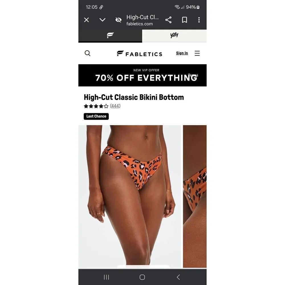 New Medium Fabletics Burnt Ochre Wavy Leo High Cut Classic Bikini Swim Bottoms